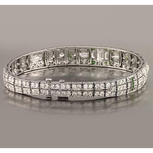 Baguette Smaragd Echt Diamond Armband 17,50 Karat Weißgold 14K