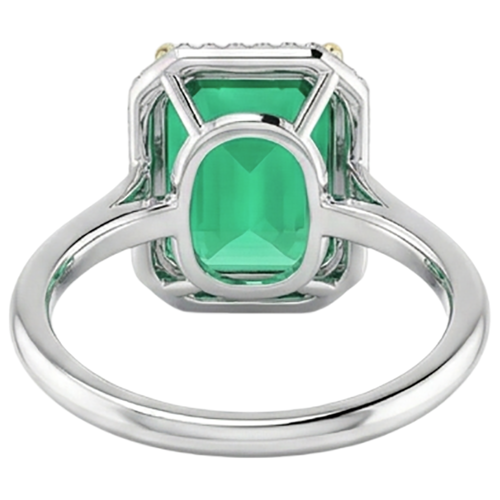 Treppen-Schliff Edler Smaragd Ring in 14 Karat Zweifarbig Gold – Rückansicht