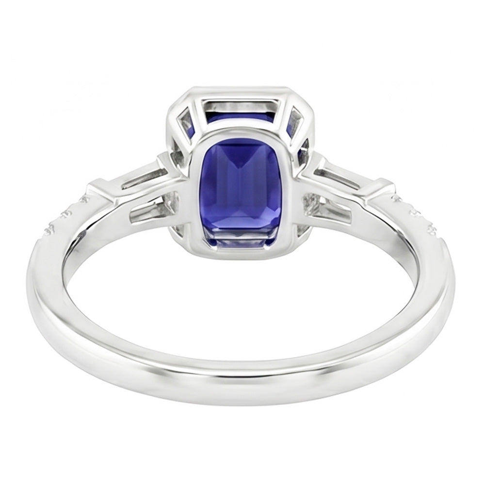 Blauer Saphir Halo Ring mit Baguette & runden Natürlicher Diamant ( nicht im Labor gezüchtet )en 1,50 Karat