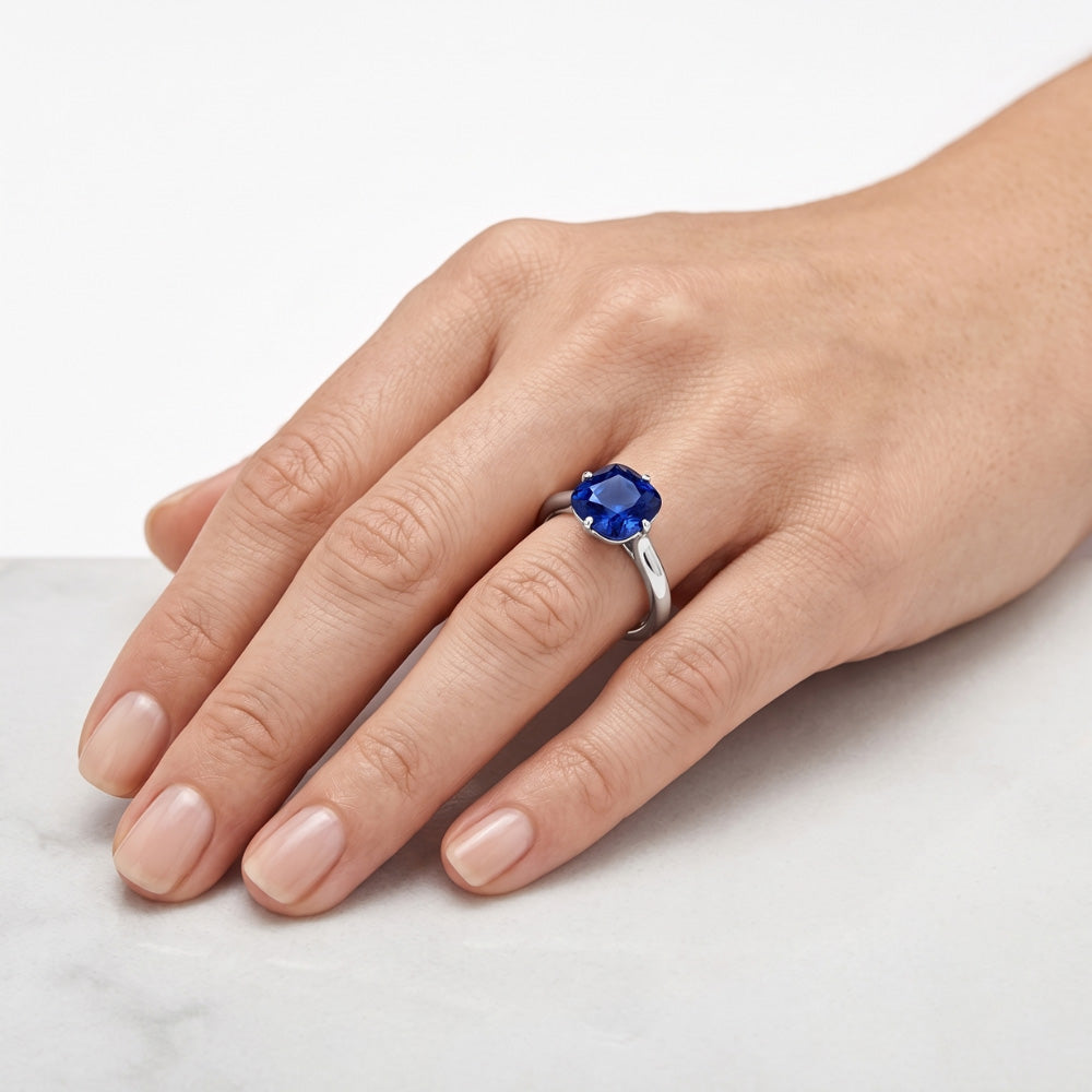 Blauer Saphir Solitärring Weißgold 14K Schmuck 2 Karat