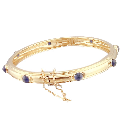 Blauer_Saphir_Cabochon_Armreif_Gelb_Gold_14K_Schmuck