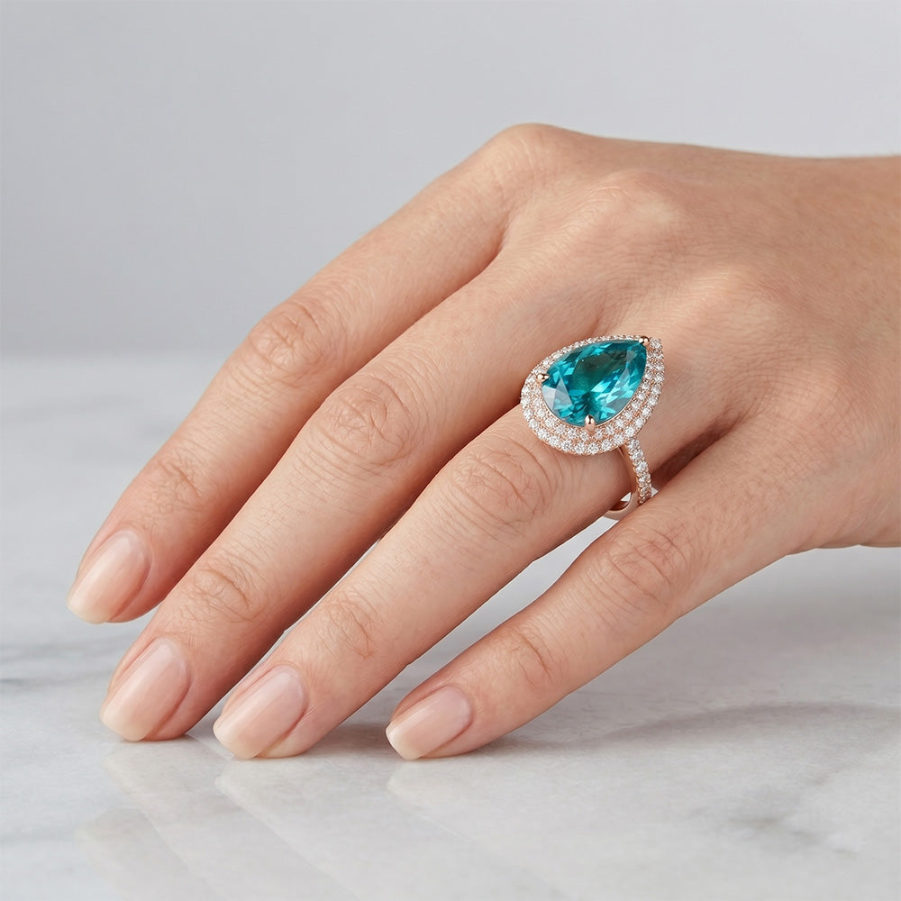 Brillanter Blauer Diamant Brillant Halo-Verlobungsring – 3 Karat
