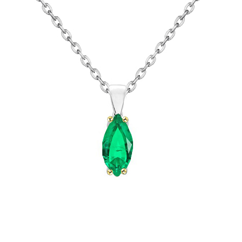 Edler Smaragd Marquise-Schliff Edelstein-Anhänger in Zweifarbiges 14K Gold – Hauptansicht