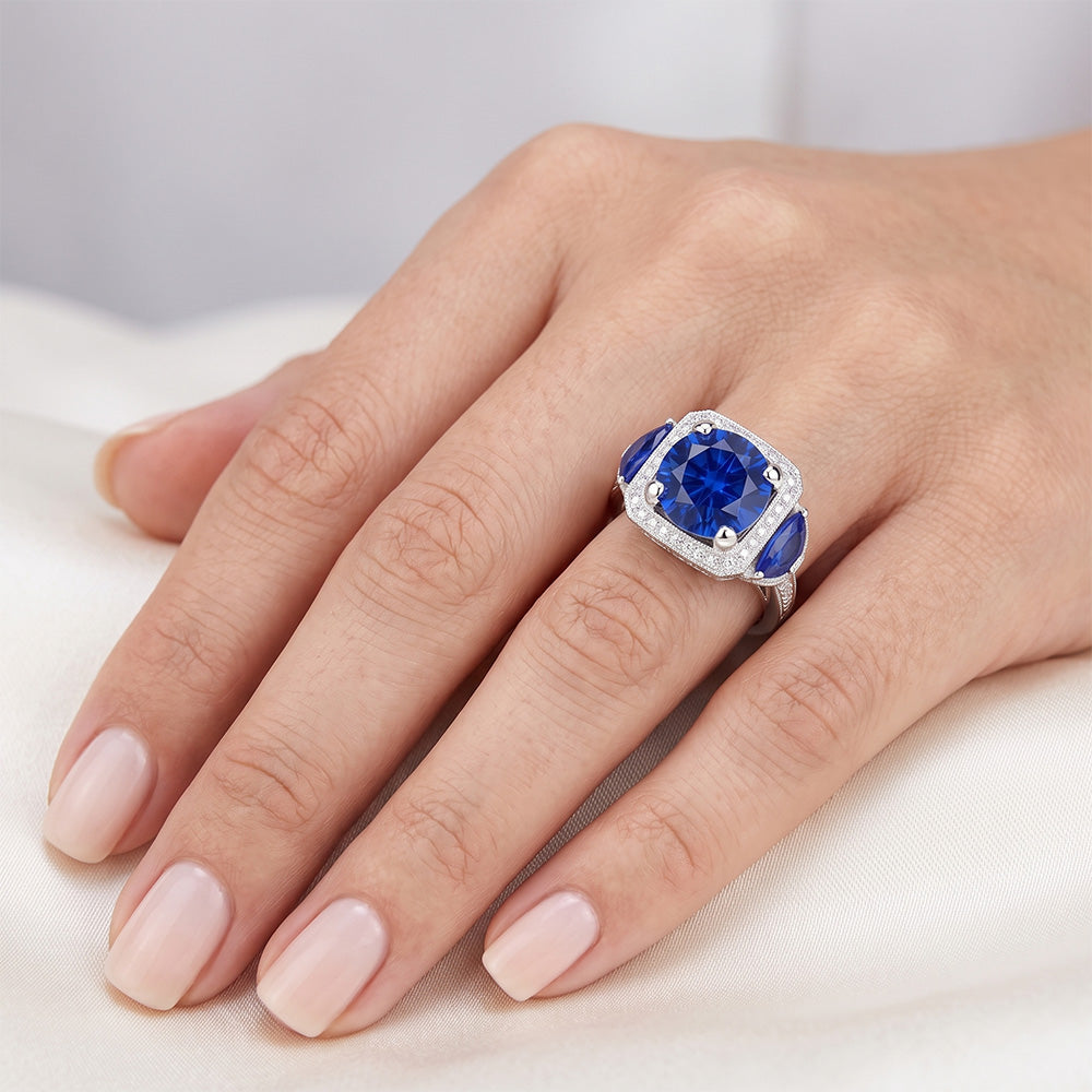 Ceylon Saphir Gold Verlobungsring Runde Diamanten 6 ct.