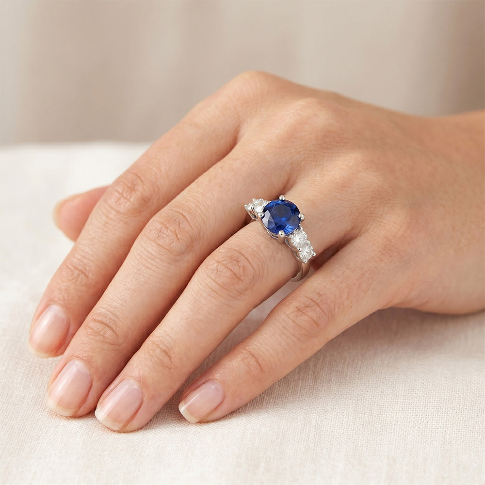 Ceylon Saphir & Diamanten Edelstein Ring 2.90 Karat Weißgold 14K