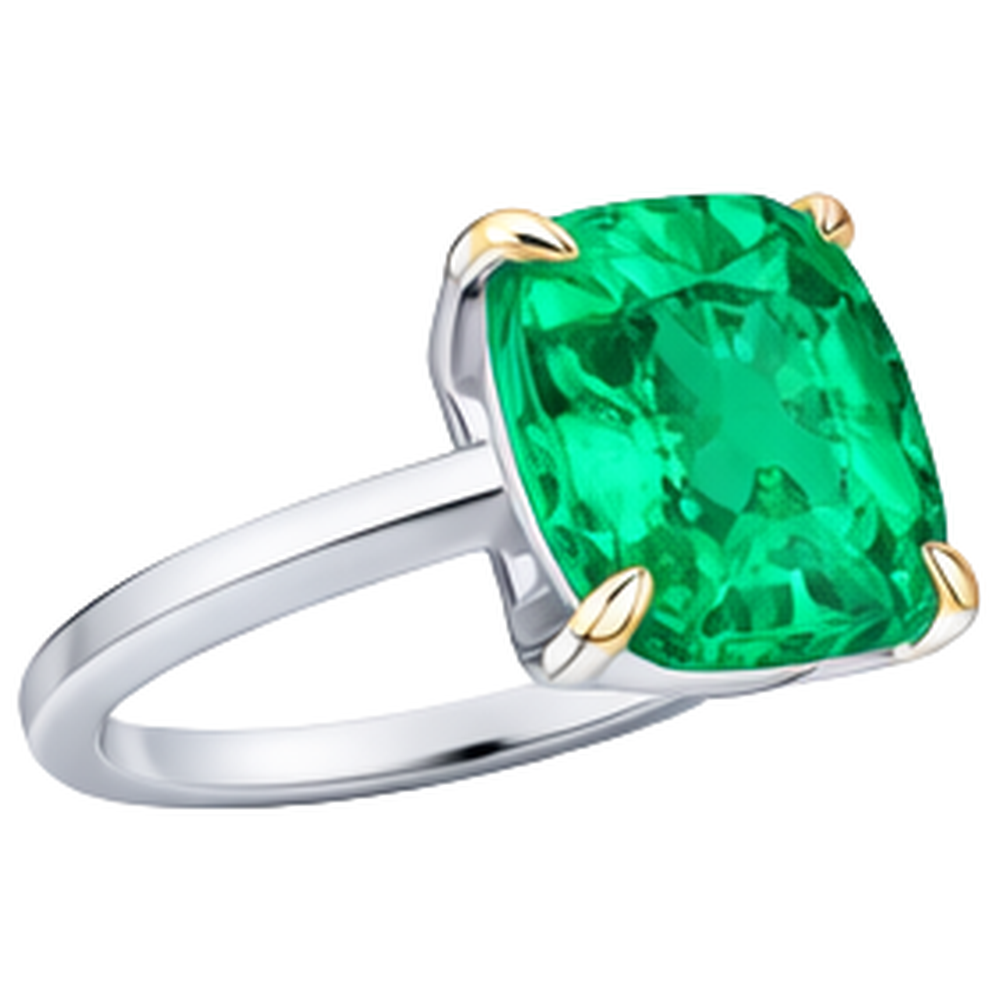 Smaragd Cushion Farbstein-Ring in Bicolor 14K Gold – Rückansicht