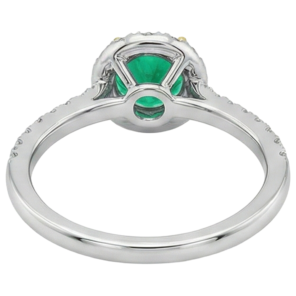 Rund-Brillant Edler Smaragd Ring in Zweifarbiges 14K Gold – Rückansicht