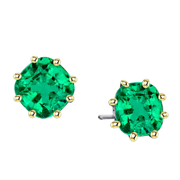 Gemstone Earring 14 Karat Zweifarbig Gold mit Edler Smaragd – Hauptansicht