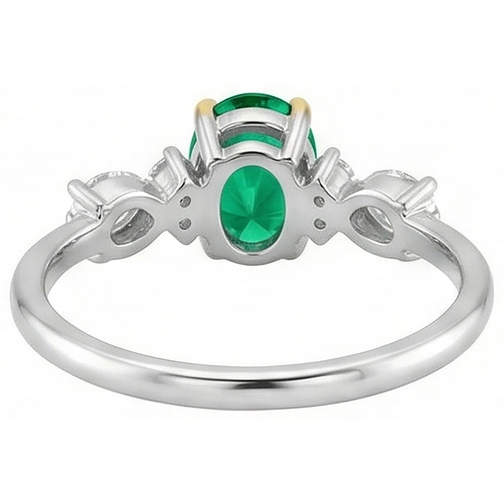 Authentischer Kolumbianischer Smaragd Edelstein-Ring 2 Karat Zweifarbiges 14K Gold – Rückansicht