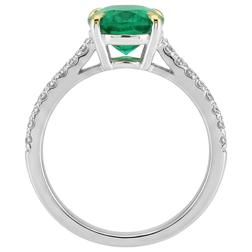 Oval-Schliff Smaragd Ring in 14 Karat Zweifarbig Gold – Rückansicht