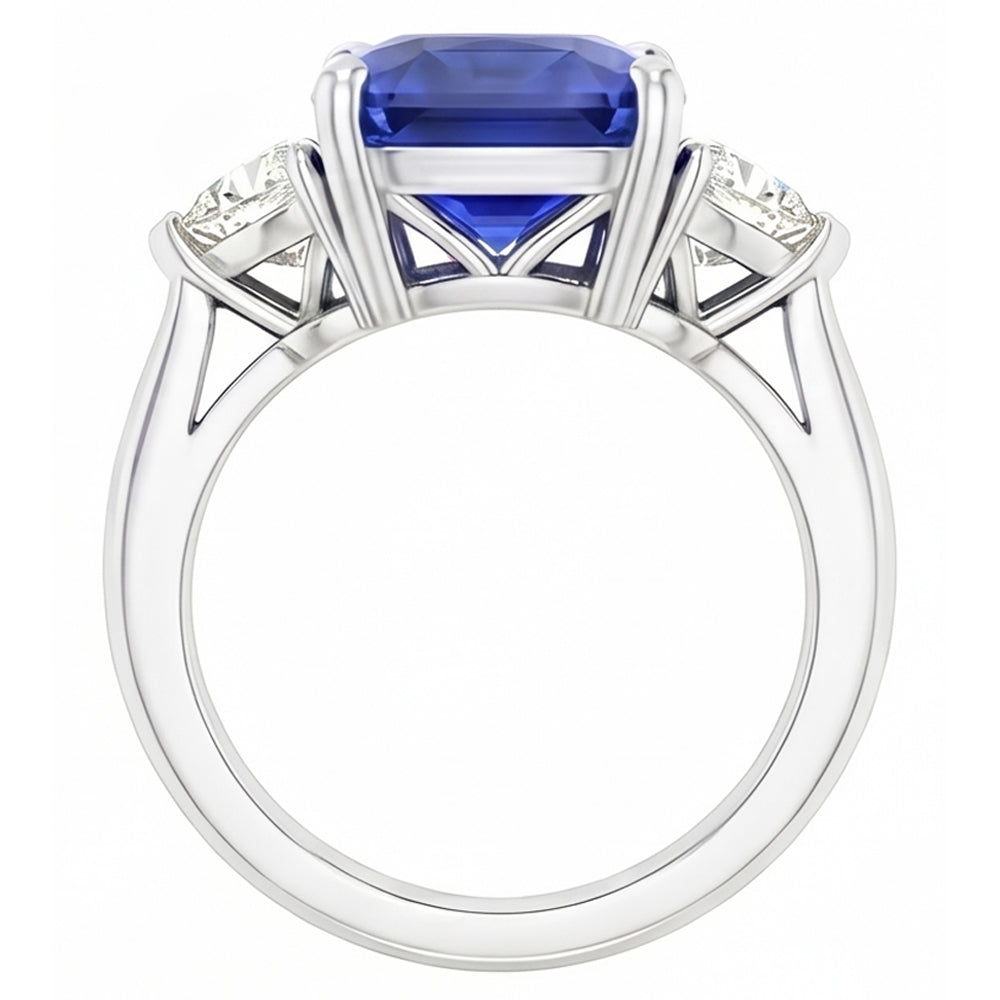 Damen 3 Steine Ring Asscher Ceylon Saphir & Diamanten 4,50 Karat