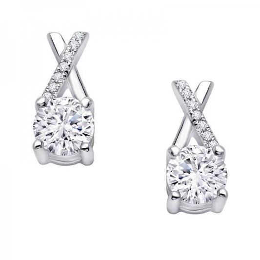 Damen-Ohrringe Mit Natürliche Diamanten Im Rundschliff 4,00 Karat 14K Weißgold