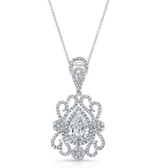 Damen Anhänger Halskette 2,50 Karat Funkelnder Natürliche Diamant Weißgold 14K