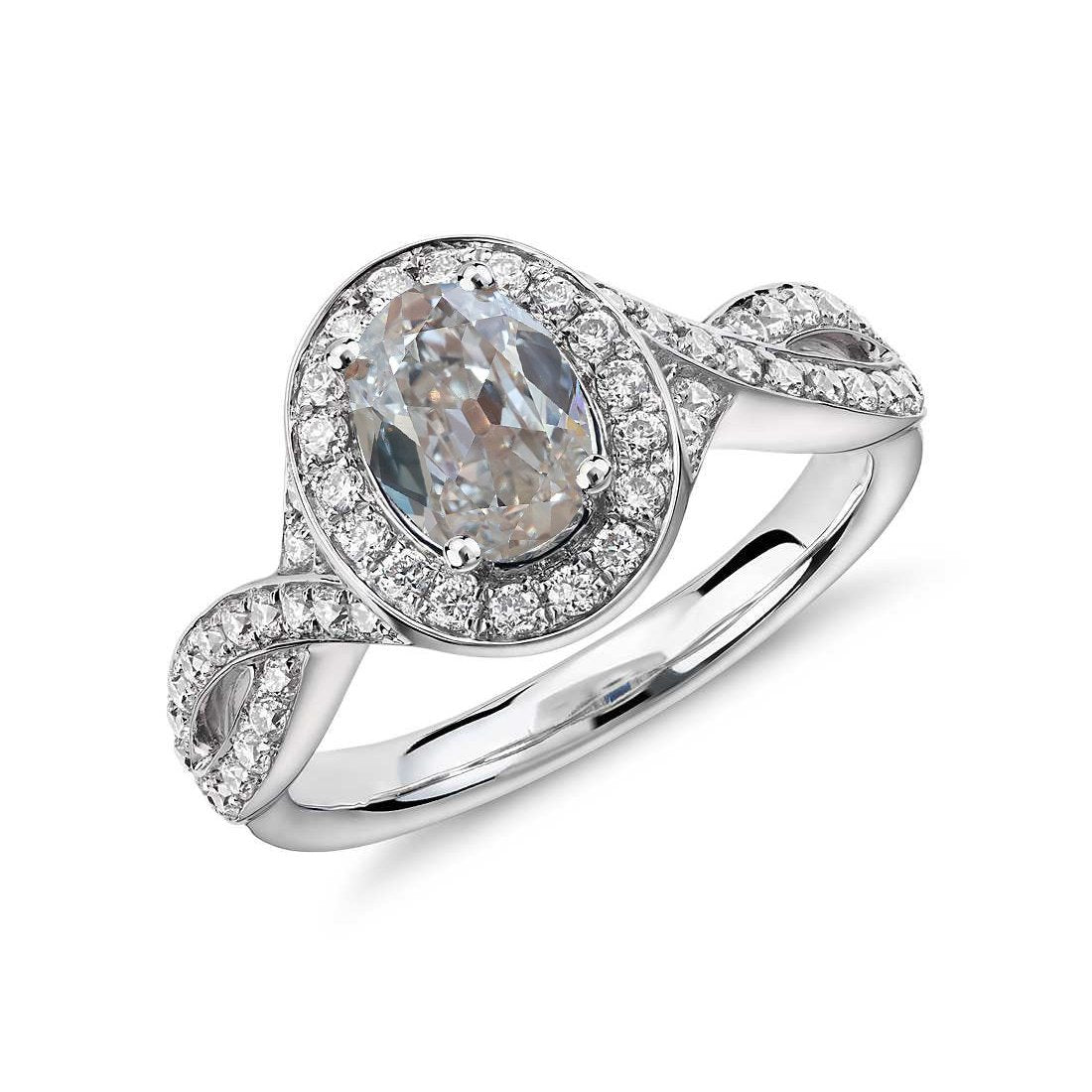 Damen Halo Oval Alter Bergmann Natürliche Diamantring Twisted Style 5 Karat