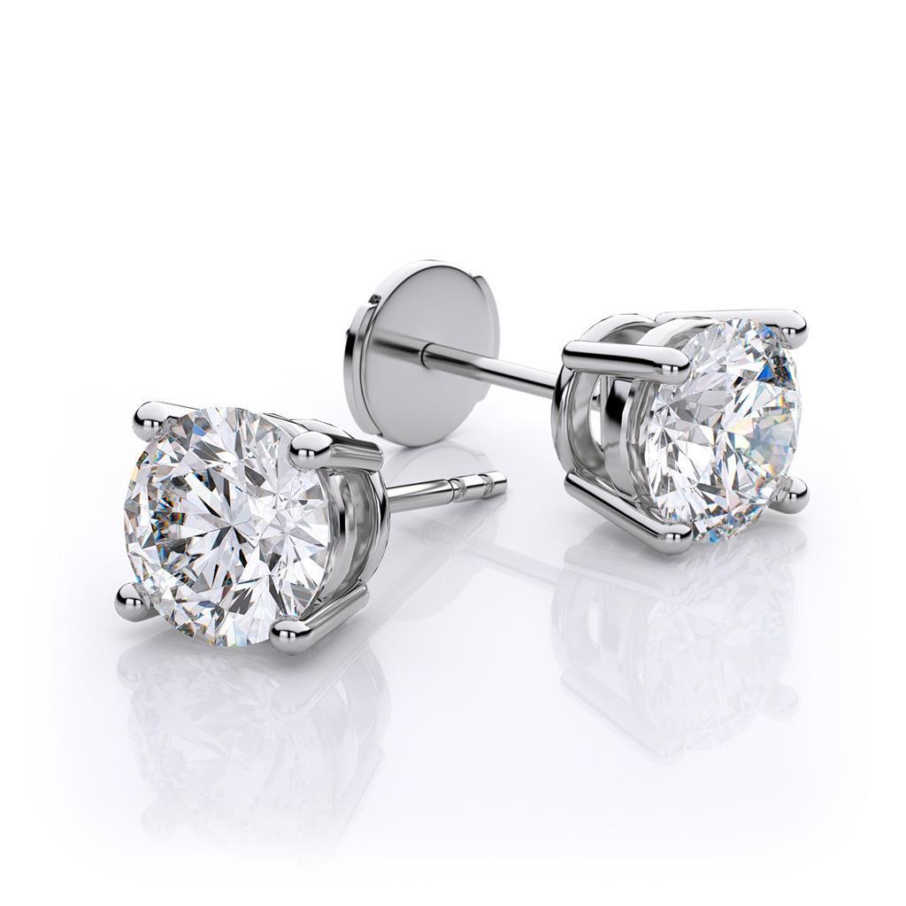 Damen Runder Echt Diamant Solitär Ohrstecker Weißgold 2.10 Karat