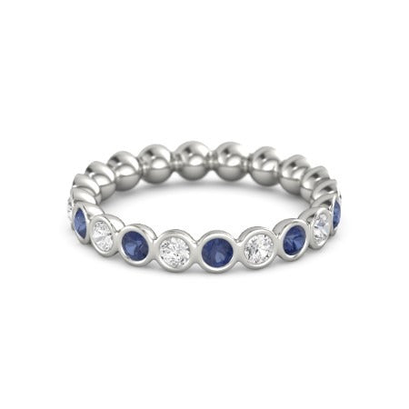 Diamant Ewigkeit Band 2 Karat Lünette Set Rund Blauer Saphir Damen