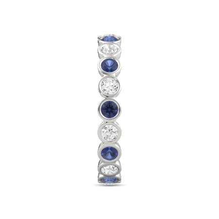 Diamant Ewigkeit Band 2 Karat Lünette Set Rund Blauer Saphir Damen