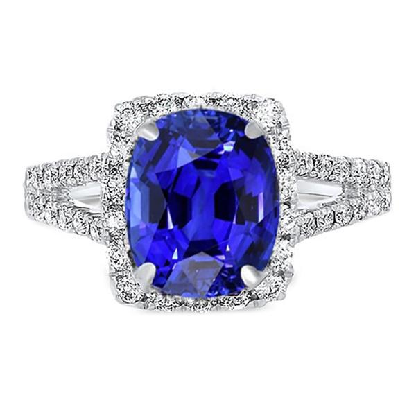 Diamant Halo Oval Blue Saphir Ring Split Shank 5,50 Karat Schmuck