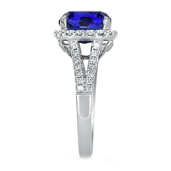 Diamant Halo Oval Blue Saphir Ring Split Shank 5,50 Karat Schmuck