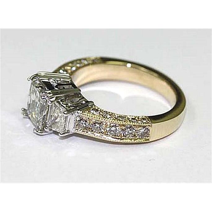 Drei-Stein-Echt Diamant-Ring 2,75 Karat Vintage-Stil Gelbgold 14K