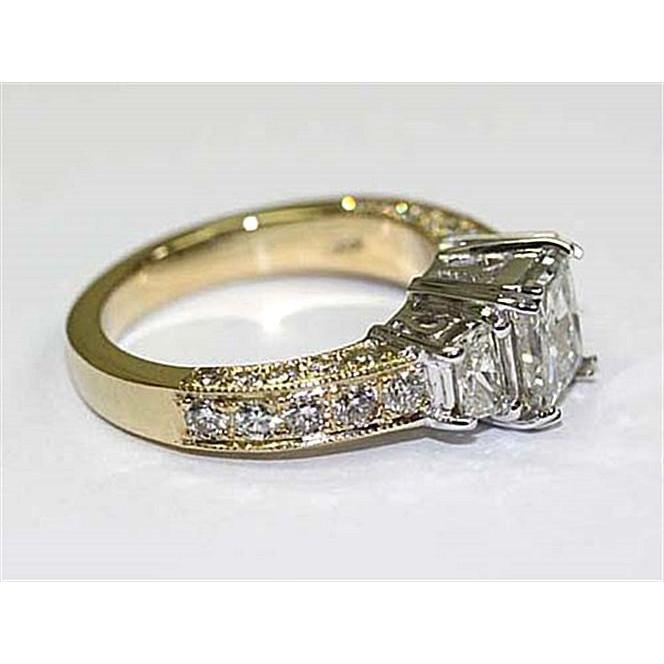Drei-Stein-Echt Diamant-Ring 2,75 Karat Vintage-Stil Gelbgold 14K
