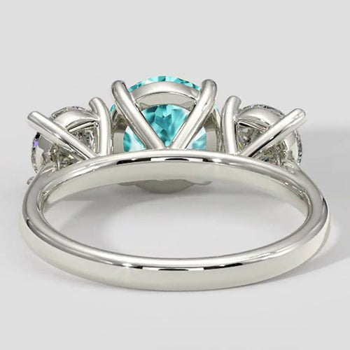 Drei-Stein-Ring mit Paraiba-Turmalin und rundem Diamanten