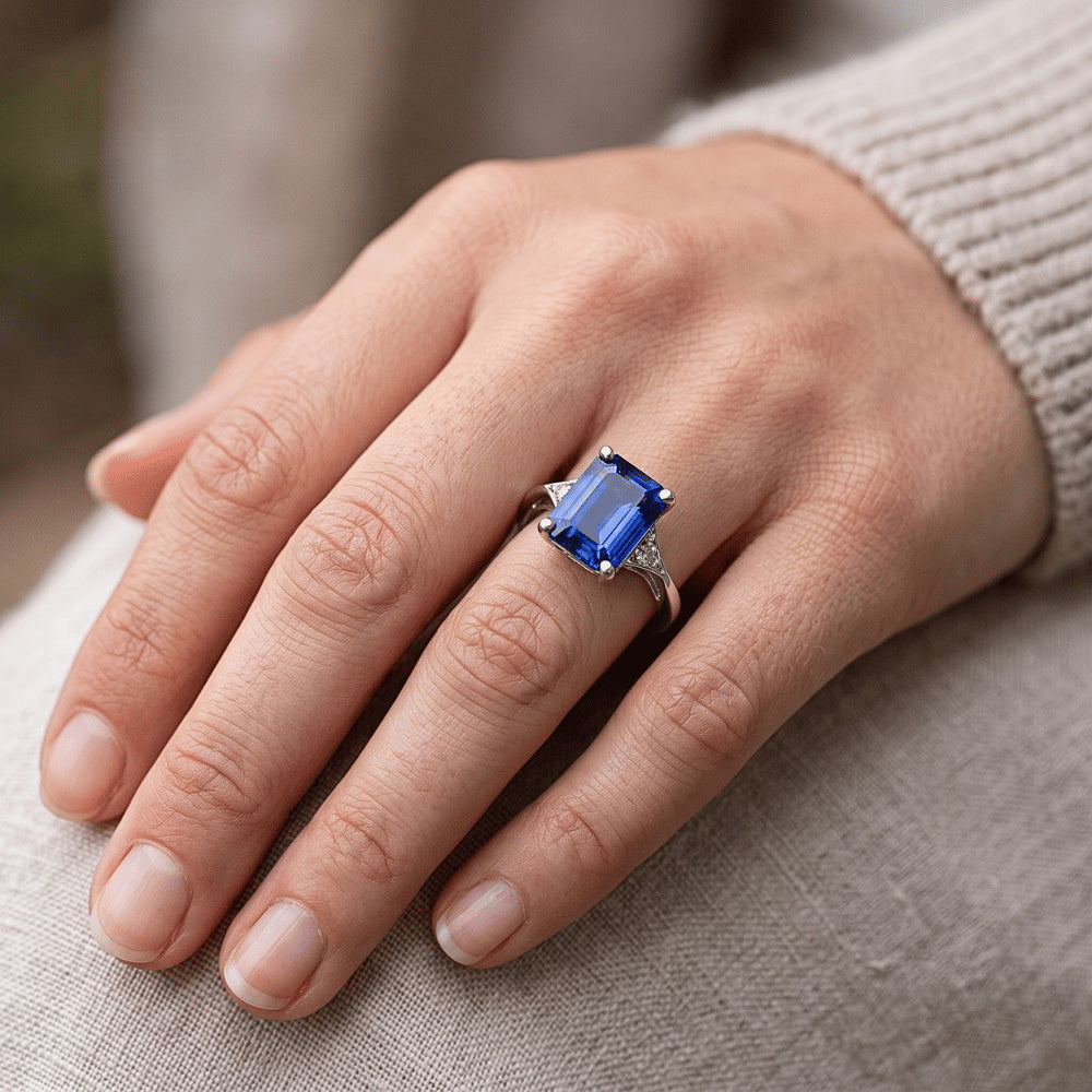 Drei-Steine-Ring Smaragd Sri Lanka Saphir & Diamant 3,50 Karat