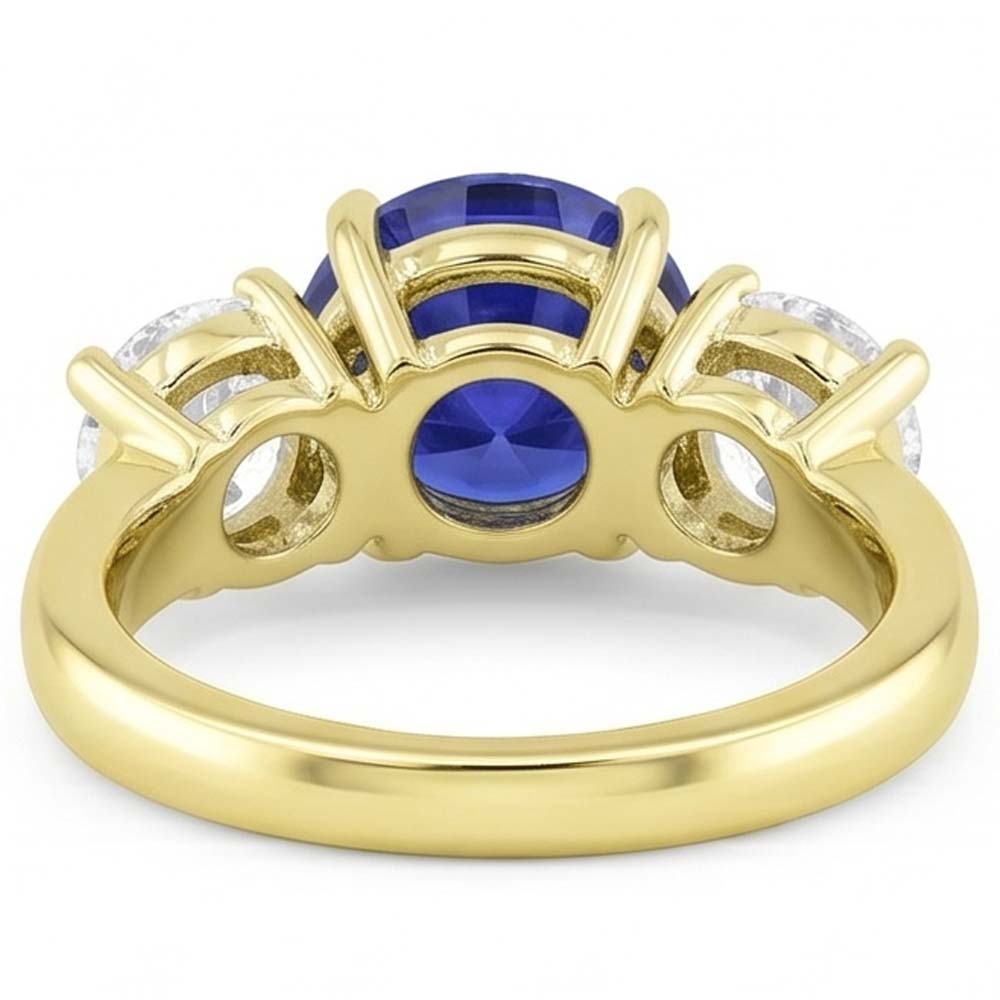 Drei Steine runder blauer Saphir & Natürlicher Diamant ( nicht im Labor gezüchtet ) Ring 5 Karat Schmuck