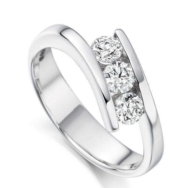 Drei Stein Echt Diamant Ehering Schmuck 2,25 Ct. 14K Weißgold