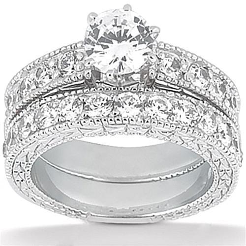 Echt Diamant-Verlobungsring-Band-Set 2,90 Karat Weißgold 14K