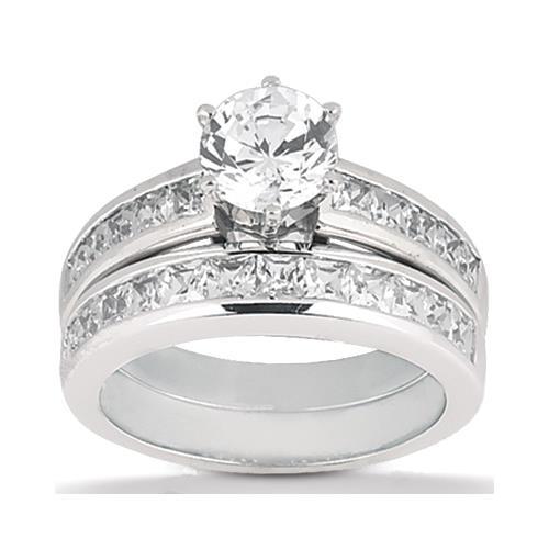 Echt Diamant-Verlobungsring-Set 2,85 Karat Rund Und Princess Cut