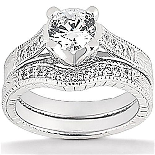 Echt Diamant-Verlobungsring 1,77 Ct. Set Antik-Stil Weißgold 14K