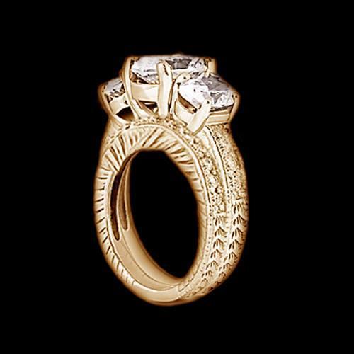Echt Diamant-Verlobungsring 3 Steinband-Set Antik-Stil 3.01 Ct. YG 14K