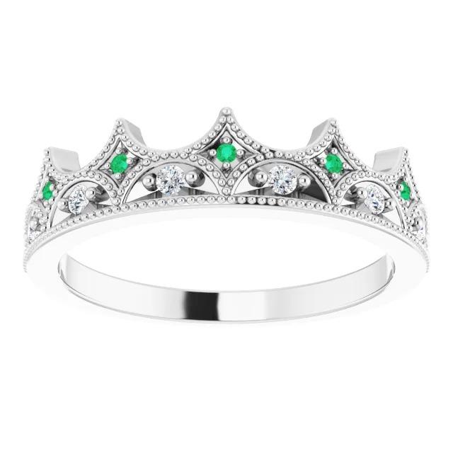 Echt Diamant Ehering 0,75 Karat Kronenstil Grüne Smaragde