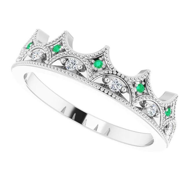 Echt Diamant Ehering 0,75 Karat Kronenstil Grüne Smaragde