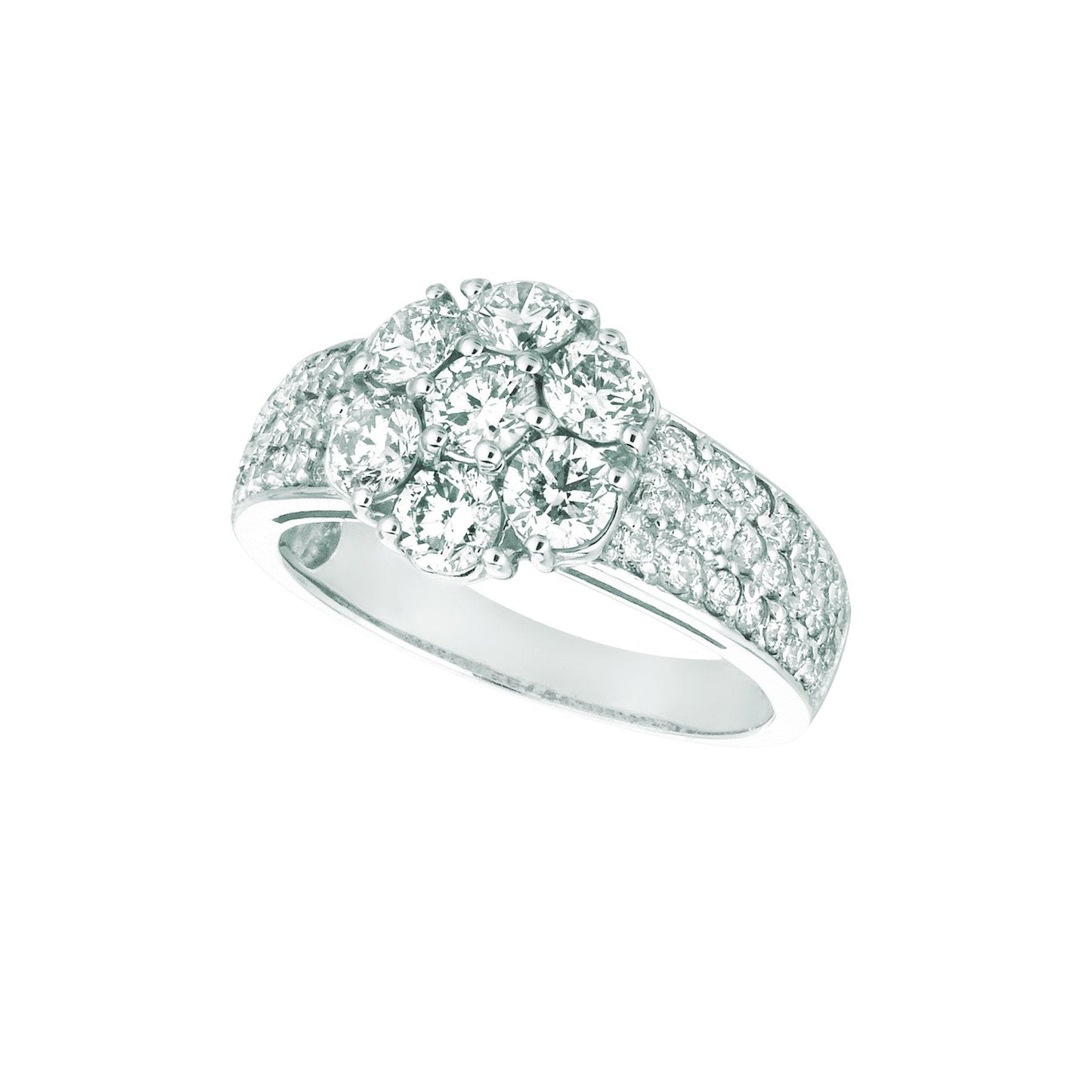 Echt Diamant Flower Fancy Ring 2 Karat 14K Weißgold mit Akzenten