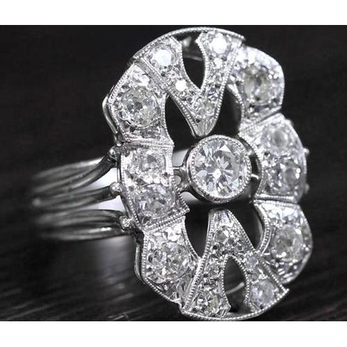 Echt Diamant Vintage-Stil Ring 2 Karat Milgrain Weißgold Schmuck