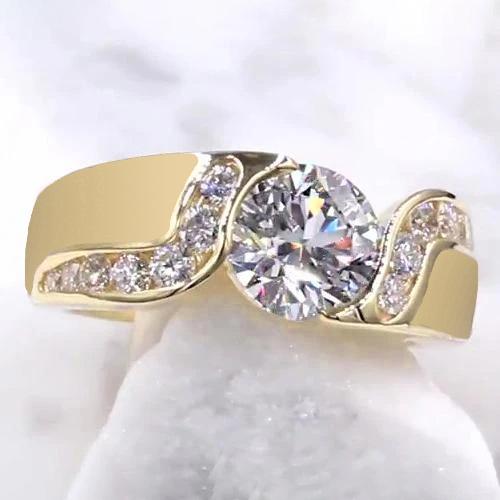 Echt Diamantschmuck 2 Karat Spannung Stilfassung Verlobungsring Gold