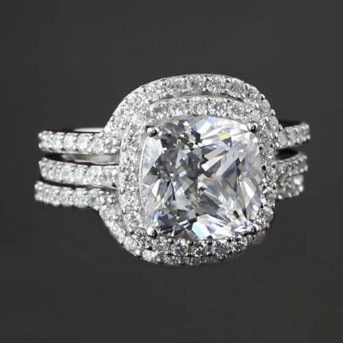 Echt Diamant Verlobungsring Set 5 Karat Weißgold Im Kissenschliff 14K