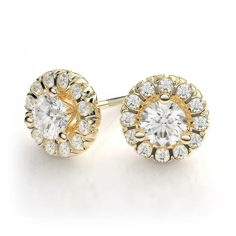 Echte Diamanten Damen Ohrstecker Halo Ohrringe 2.60 Karat Gelbgold 14K