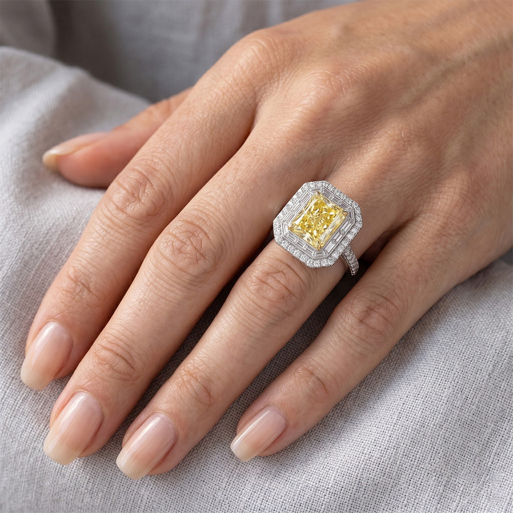 Echter Pavé Gelber Kanarienvogel-Diamant Halo-Ring 2,50 Karat