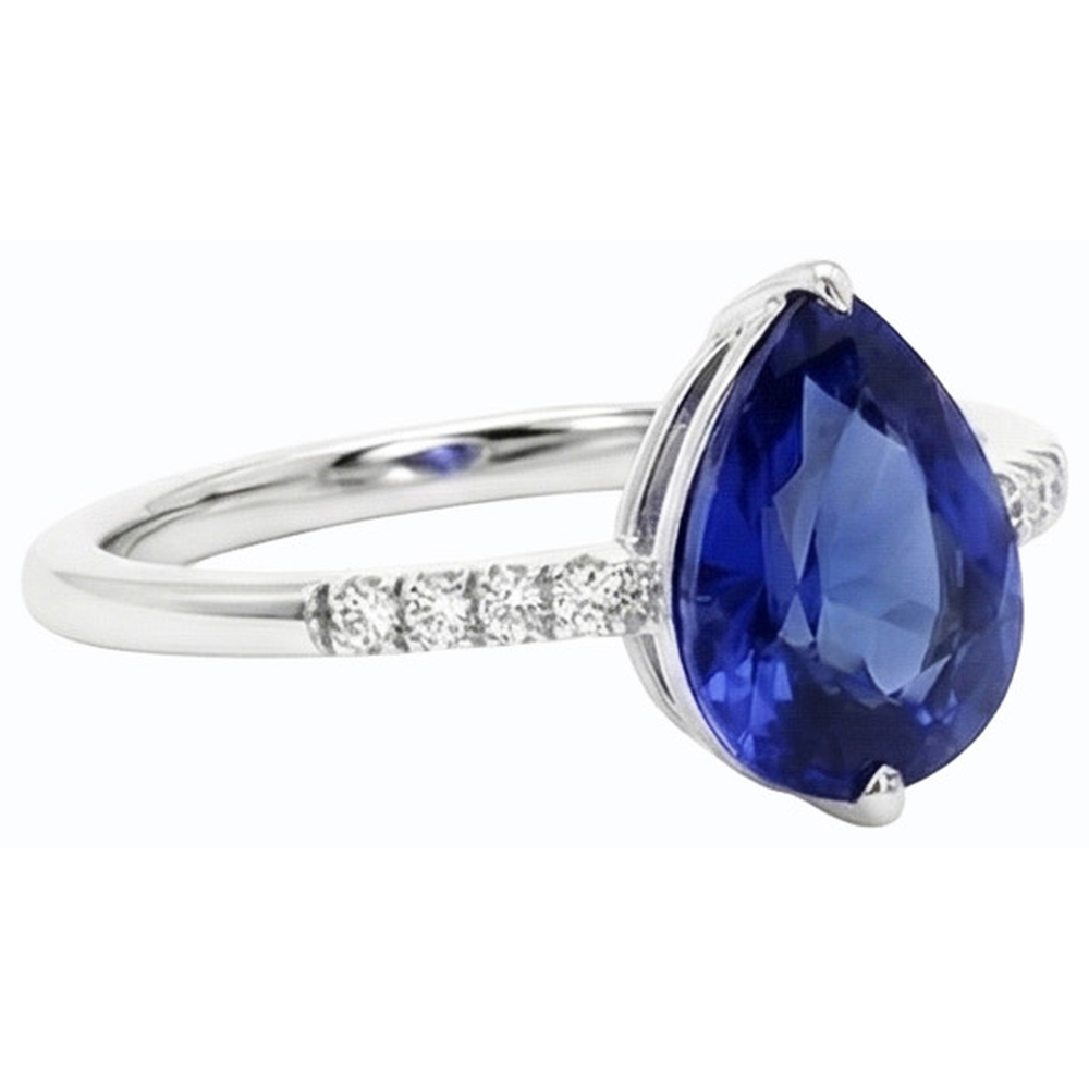 Edelstein Birne blauer Saphir Ring & kleine runde Natürlicher Diamant ( nicht im Labor gezüchtet )en 3 Karat