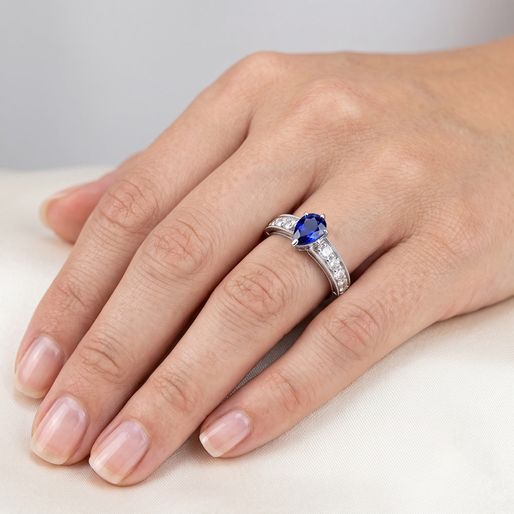 Edelstein Ring Birne Ceylon Saphir Kanalset Natürlicher Diamant ( nicht im Labor gezüchtet )en 3 Karat