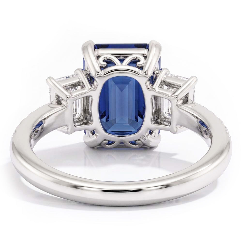 Edelstein Smaragd Blue Saphir Ring 3 Steinstil & Natürlicher Diamant ( nicht im Labor gezüchtet )en 4 Karat