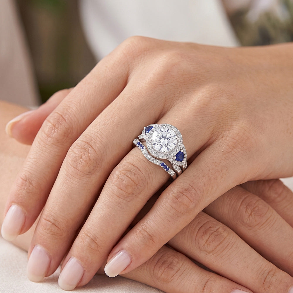 Ehering Set Echt Diamant Blauer Saphir 5 Karat Damen Schmuck