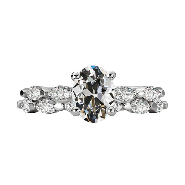 Ehering Marquise & Oval Altschliff Natürlich Diamant 14K Gold 5 Karat