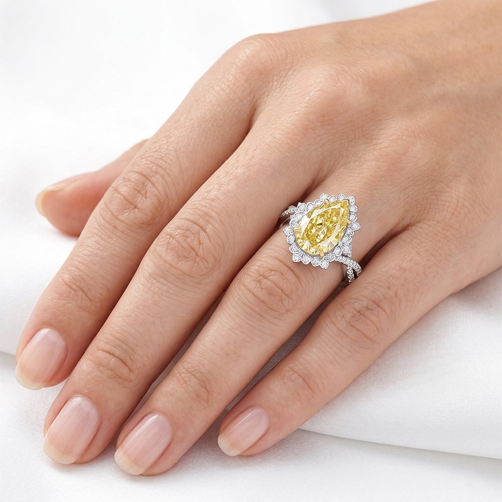Eleganter Fancy Gelber Diamant Halo-Verlobungsring 3 Karat