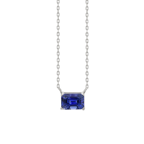 Royalblauer Saphir Smaragd-Schliff Edelstein-Anhänger in 14K Weißgold – Hauptansicht