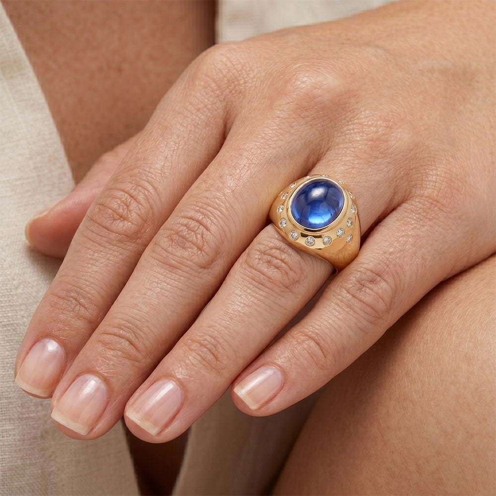 Erdgewonnener Cabochon Blauer Saphir Edelstein-Ring 5 Karat