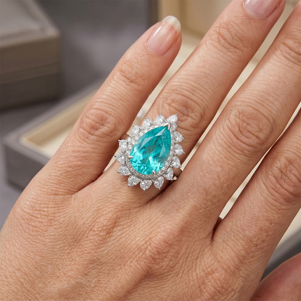 Erdgewonnener VVS Reinheit Neon Paraiba Halo-Fassung Ring 6,50